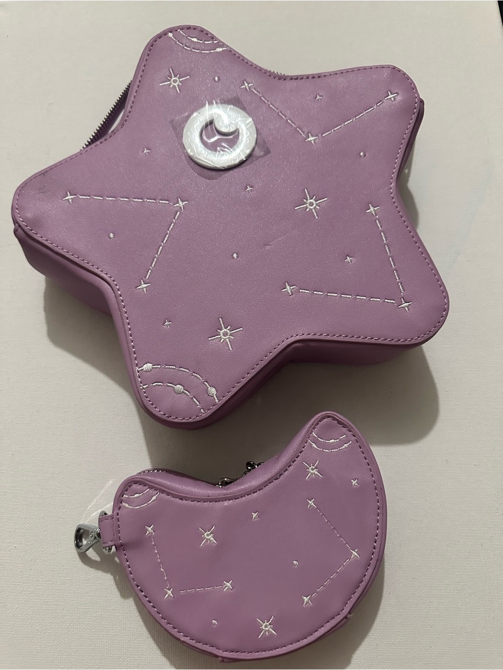 Carmico Lavender & White Moon & Stars Convertible Bag Matching Mini Moon Wallet - Picture 2 of 16